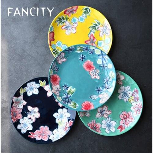FANCITY Creative hand-painted ceramic tableware, painted western dishes, dessert dishes, flat dishes, dumpling dishes