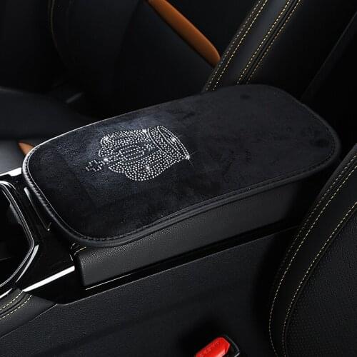 Crystal Rhinestone Auto Center Console Armrest Pad Bling Crown Plush Car Armrest Protector Cover Pad Cushion Cover For Women