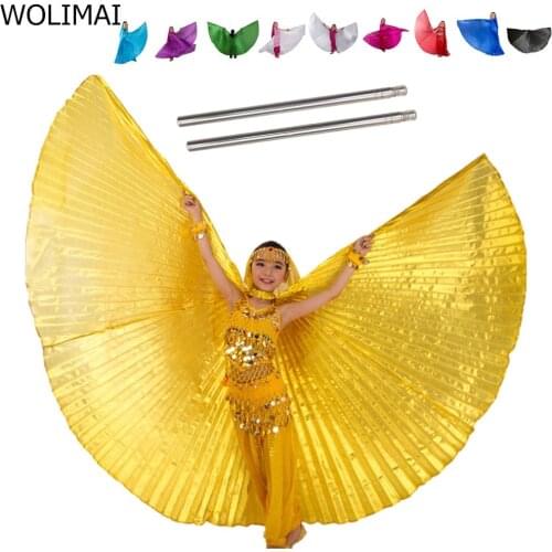 Belly Dance Wings Kids Bellydance Costumes Kids Bollywood Belly Dancing Angle Wings Gold Girls Children 11 Colors with Sticks