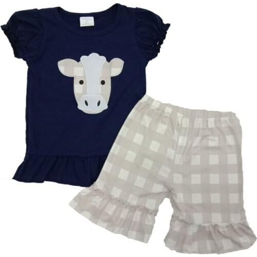 Toddler kids cow printed outfit ruffle sleeves girl bouqique fashion short sleeve outfit