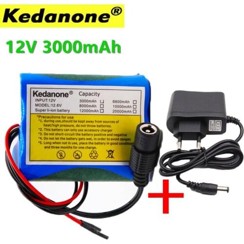 KEDAONE 12V 3000mAh 18650 lithium ion Rechargeable Battery pack DC, Suitable for CCTV Camera Cam Monitor 3A Battery + 12.6V