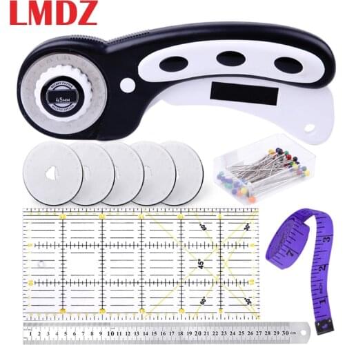 LMDZ 45MM Black Rotary Cutter Set With Fabric Ruler Circular Blade Knife DIY Patchwork Pins Sewing Quilter Leathercraft Supplies