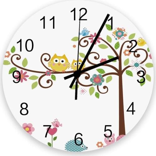 Cute Cartoon Kawaii Owl Squirrel White Wall Clock Wooden Modern Design Digital Clocks Home Living Room Wall Watch Decoration