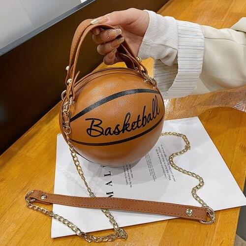 Fashion Basketball Round Shaped Shoulder Bags Acrylic Chain Casual Small Totes PU Leather Messenger Crossbody Handbags For Women