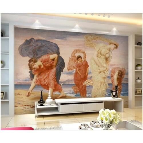 Custom mural 3d photo wallpaper European beauty character collecting shells by the sea living room wallpaper for wall 3 d