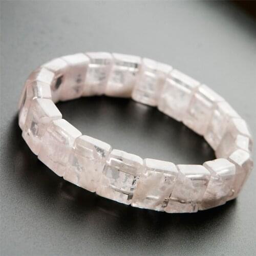 2018 Newly Genuine Natural White Sericite Stone Bracelet Rectangle Shaped Beads Women Fashion Stretch Crystal Bracelet 14*10*7mm