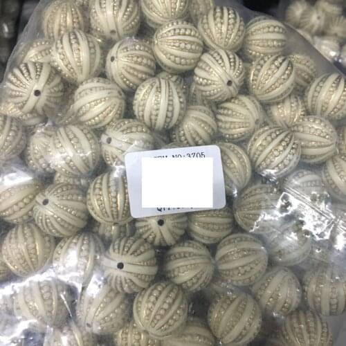 Wholesale 20mm 20pcs Beige Color With gold Line Acrylic Round Spacer Ball Beads For Jewelry DIY fishing