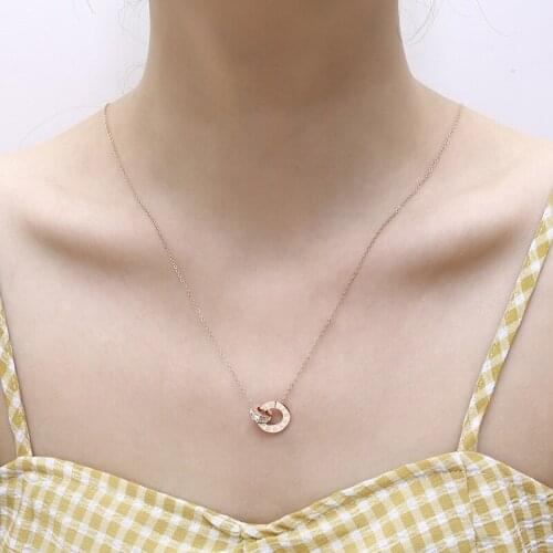 Sainmax New Stainless Steel Ring Style Necklace for Women Roman Numerals Pendant with Crystal Chain Jewelry