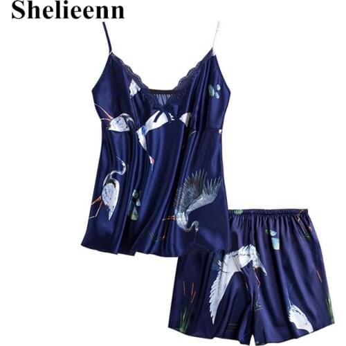 2021 Sexy Fashion Pajama Women V-Neck Pajamas Set Lingerie Sleeveless Nightwear Plus Size Tops & Short Pants Sleeping Wear