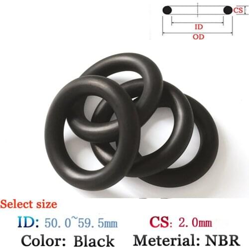 Plastic O-Ring NBR Gasket CS 2.0mm ID50.0-59.5mm Rubber for oil and waterproof seal film gasket Silicone black Ring Seal