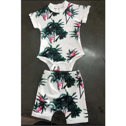 Pudcoco 2Pcs 0-24M Baby Boys Girls Summer Leaves Short Sleeve Bodysuit Tops+Pants Outfit Sets Toddler Kids Suit