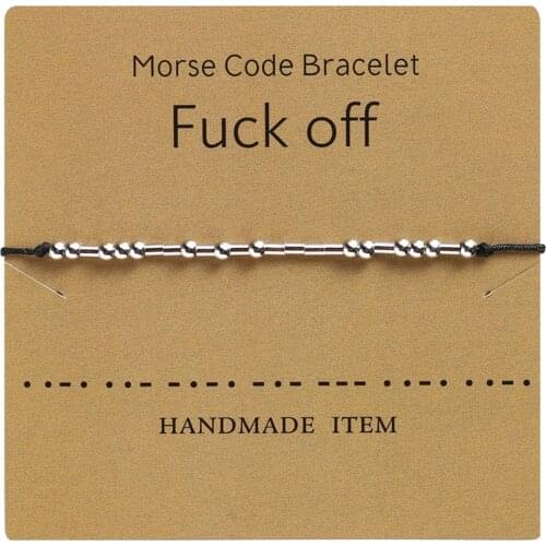 Adjustable Morse Code Bracelet Women Men Handmade beige bead Braided Black Rope Bracelet Couple Jewelry gift wholesale