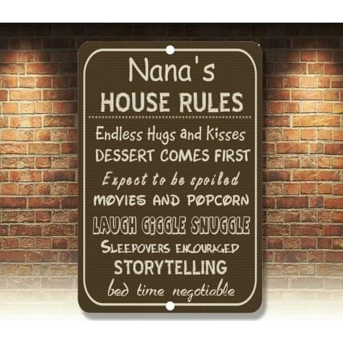 Retro Tin Signs Nanas House Rules Poster Metal Plate Love Wall Decor Plaque