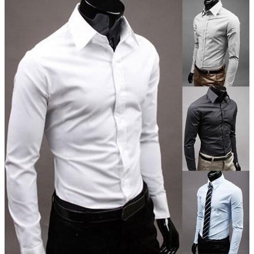 Shirts men 100% cotton long sleeves Men Shirts Men Solid Color Business Long Sleeve Button Turn Down Collar Shirt Top men shir