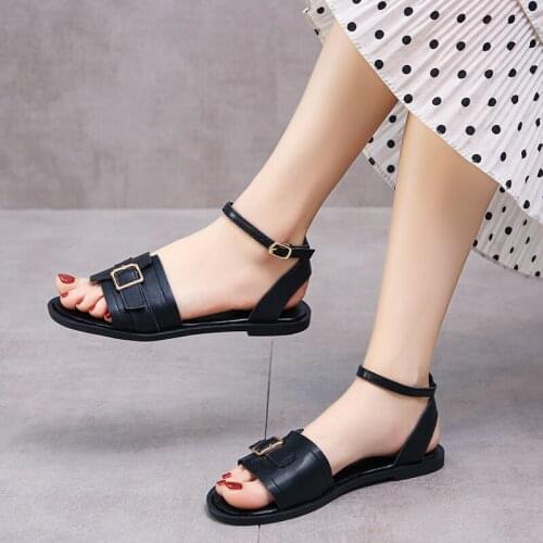 Sandals 2021 Summer Flat Heel Comfortable Womens Sandals Fashion Needle Clasp Simple Womens Sandals Casual Womens Shoes