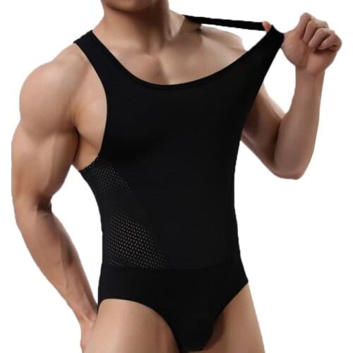 Sexy Mens Undershirts Seamless Ice Silk Mesh Jumpsuits Leotard Underwear Wrestling Singlet Sports Fitness Bodybuilding Bodysuits