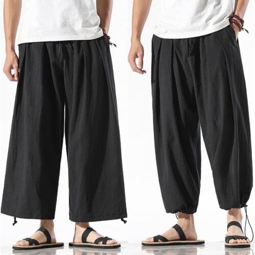 Korean Baggy Wide Leg Harem Pants 2021 Men Hip-hop Loose Sports Trousers Casual Pants Streetwear Nine-point Sweatpants
