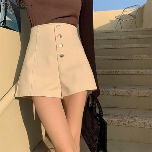 Shorts Women Solid Autumn Casual Slim Elegant Korean Version Button Female Trousers Chic Fashion New Simple High Waist All-match