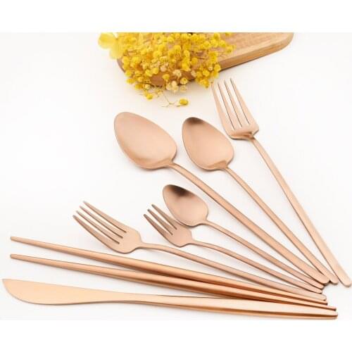 Vintage Rose 304 Stainless Steel Dinnerware Set Cutlery Matte Flatware Dinner Knife Fruit Fork Spoons Chopsticks Tableware Set