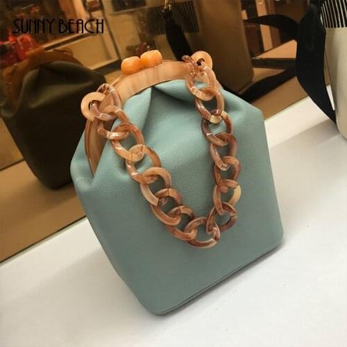 Fashion Women Bag Box Bag Luxury Acrylic Thick Chain Bucket Bags Women Purse Handbag Girls Korean