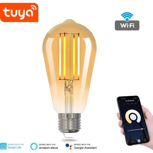 Tuya Smart Wifi LED Filament Stick Bulb G95 E27 Timer Tungsten Lamp with Amber Glass Alexa Google Home