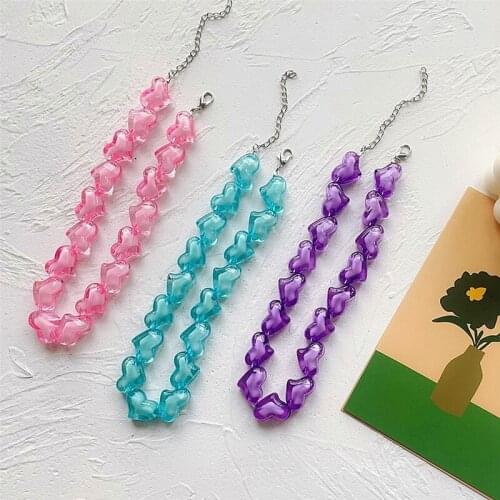 Rock Punk Colorful Heart Choker Necklaces for Women Girls Vintage Pink Purple Resin Necklace Pendant Fashion Party Jewelry Gift