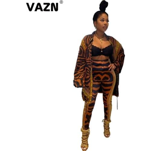 VAZN 2020 Hot High-end Young Joker Sexy Retro Style Full Sleeve Open Stitch X-Long Cloth Top Long Pants Slim Women 2 Piece Set
