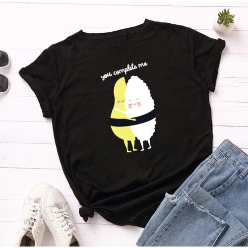 Vegan Sushi Couple T Shirt Women Cotton Short Sleeve Tshirt Ladies Summer Graphic Tee Plus Size 5XL Letter Print Tops Streetwear