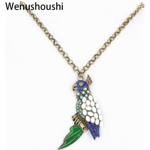 WENUSHOUSHI retro bronze vintage parrot pendant necklaces jewelry for women acrylic alloy nickel free drop ship ok wufj034