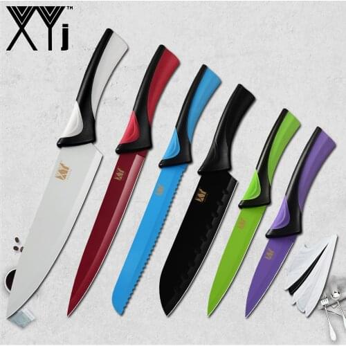 XYj Stainless Steel Kitchen Knife Hot 7Cr17 Colorful Sharp Blade Comfortable Handle Cooking Tool Sharpener Bar Knife Holder