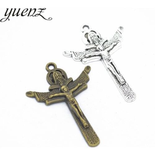 YuenZ 5pcs Antique silver color Charms cross Plated Pendants Jewelry Making DIY Handmade Craft 42*30mm T22