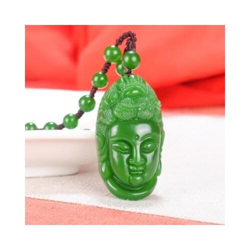 Zheru jewelry natural Hetian jade green Guanyin head pendant necklace exquisite jewelry, best gift