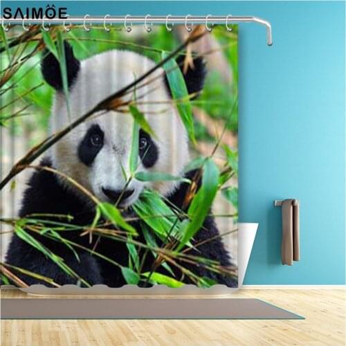 Hungry Panda Eating Bamboo Bathroom Curtain 3D Animal Waterproof Shower Curtain Polyester Fabric Bath Curtain Home Decor Shower