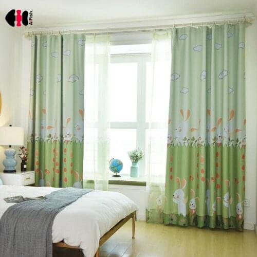 Cartoon Cute Rabbit Curtains Semi-Shading Blinds Cotton Linen Boys Girls Kids Bedroom Pink Green Study Window Drapes WP116B