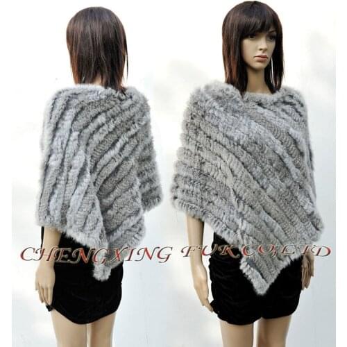 CX-B-13G Hot Sale Fashion Women Fur Shawl Natural Real Knitted Rabbit Fur Poncho Triangle Autumn Winter Fur