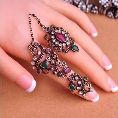 WYJZY Openwork inlaid black color crystal ladies ring classic retro ethnic style jewelry ladies attend party dress up joint ring