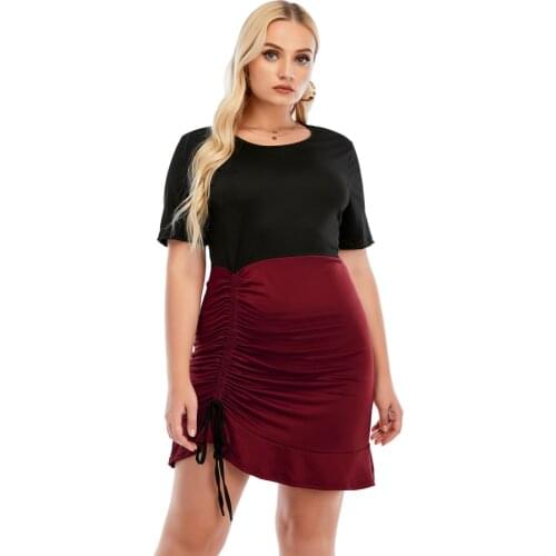 Black Stitch Short Sleeved Mini Bodycon Plus Size 5Xl Large Vintage Casual Robe Spring Summer Clothes Dress For WomenS 2021