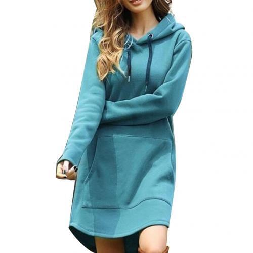 Hoodies Dress Women Autumn Winter Casual Sweatshirt 2019 New Ladies Long Sleeve Pocket Pullover Mini Dress womens winter tops