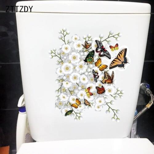 ZTTZDY 21.3CM×24.7CM Flower Branch Butterfly Wall Stickers Mural WC Toilet Decor Home Accessories T2-1008