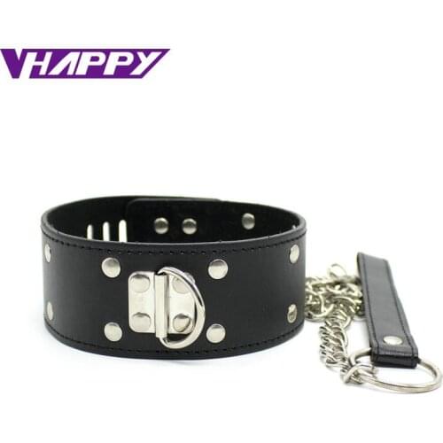 10pcs/lot Black Leather Sex Adult Neck Collars With Drag Chain Lock Restraint Sexy Fetish Spike Adult Games sex toys for couple