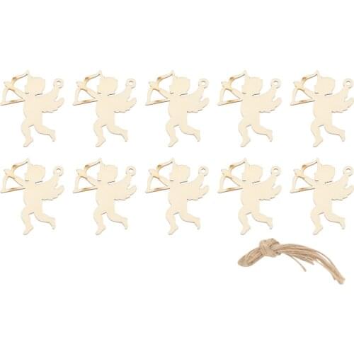 10PCS Cupid Shape Hanging Decor Wooden Hanging Ornament Xmas Tree Party Hanging Pendant with Hemp Rope for Home Christmas Weddin