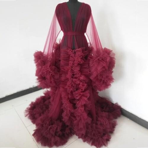 2021 Maternity Robes Women Long Tulle Bathrobe Dresses Photo Shoot Birthday Party Bridal Fluffy Party Sleepwear Customize Gown