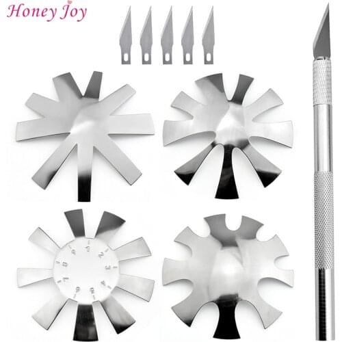 4pcs Smile Line Cutter for Acrylic Nails V Almond Coffin Ballerina Edge Manicure with 1Cutting Knife and 5 Spare Blades