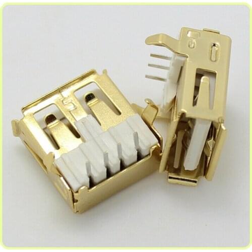 50pcs/lot Golding-plating USB A type high quality 90 degree usb female jack wildly use