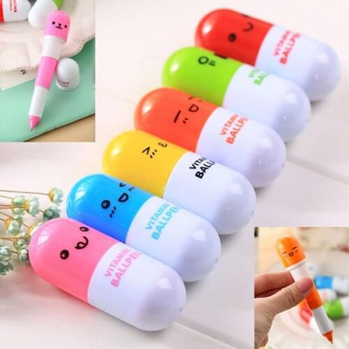 6Pcs/set Cute Kawaii Mini Pill Shaped Smile Face Graffiti Marker Pens Ballpen For Office School Writing Supplies Stationery