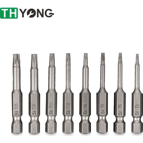 8pcs Hex Shank 50mm Set Security Tamper Proof Magnetic Screwdriver Drill Bit Screw Driver Bits Hex Torx Flat Head Hand Tool