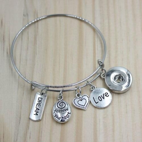 Snap Bracelets Adjustable Bangle Inspire Heart Bracelets Valentine Gifts Pulsera Wholesale Women Jewelry
