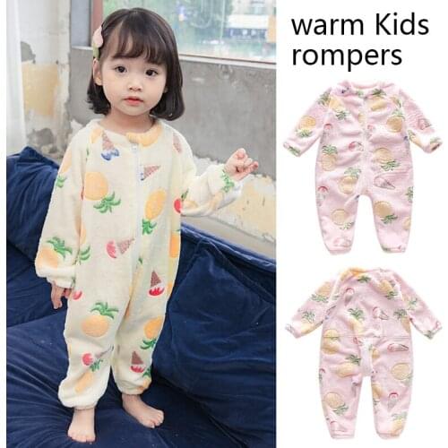 Kids 1-6 years little girls boys autumn winter flock cute warm zip rompers pajamas jumpsuits pajamas nightgown sleepwear clothes