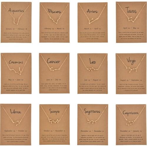 Elegant Star Zodiac Sign 12 Constellation Necklace Pendant Charm Gold Silver Color Chain Choker Necklace Women Jewelry Cardboard