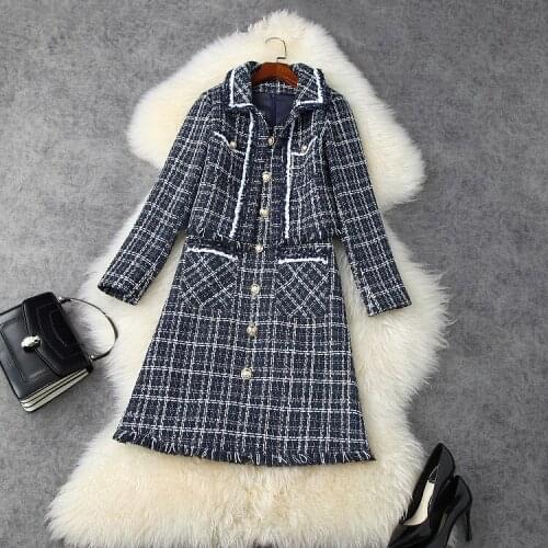 European and American womens wear 2020 winter new style Long sleeve coat Vest pocket dress Fashion two-piece set